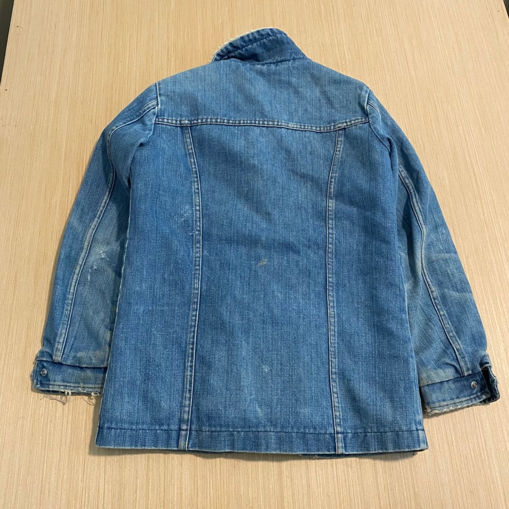 VINTAGE Wrangler Blue Denim Jean Jacket with Cream Sherpa Collar - Picture 5 of 5